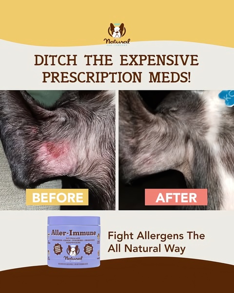 A high-performing pet supplement ad utilizing a split-screen before and after comparison to demonstrate product effectiveness.